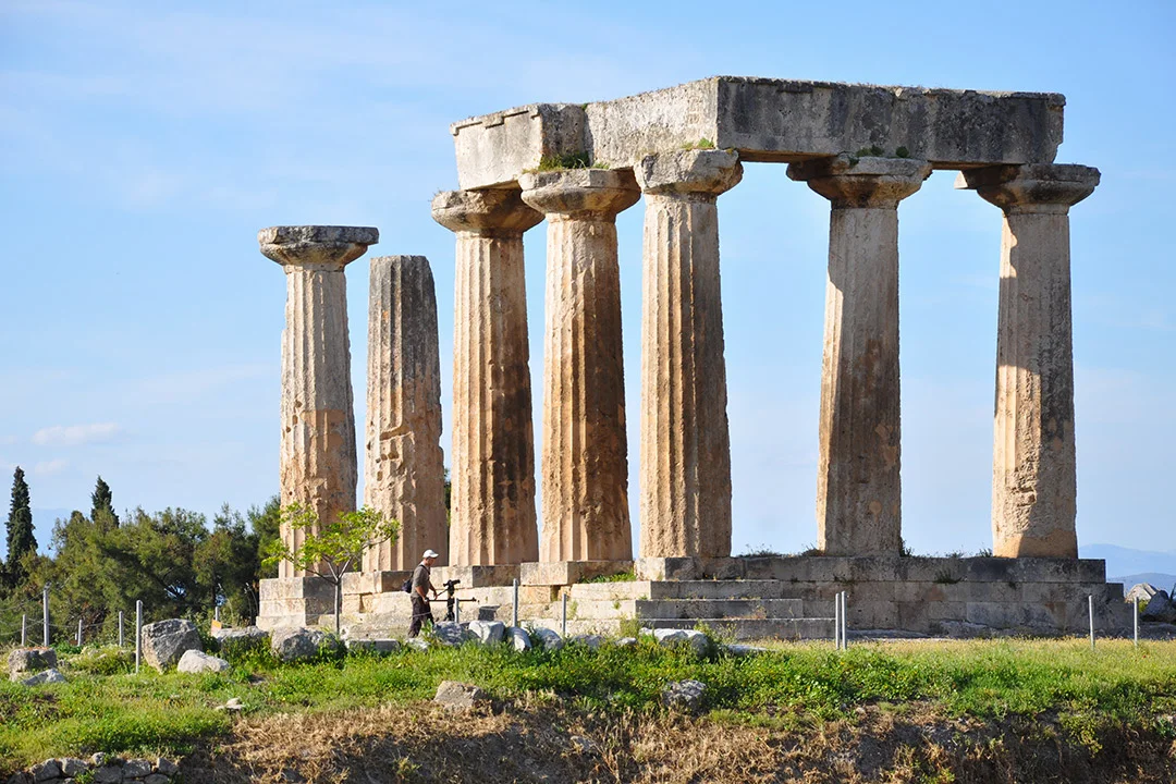 Temple of Apollo in the archaeological site of ancient Corinth.