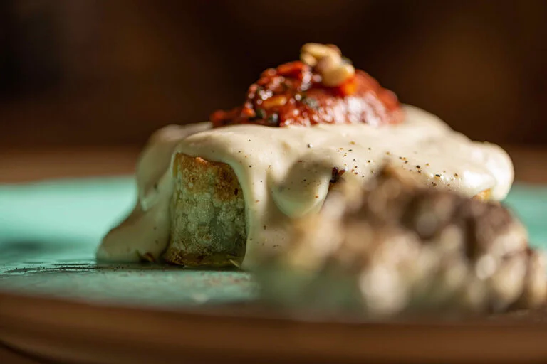 Detail of gourmet Pastitsio dish, Greek cuisine